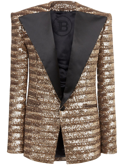 Balmain Sequin-embellished Single-breasted Blazer In Gold