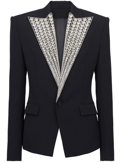 Balmain Crystal-embellished Wool Blazer In Black