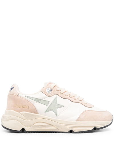 Golden Goose Sneakers Running Sole In White And Nude Leather In White/nude/aquamarine