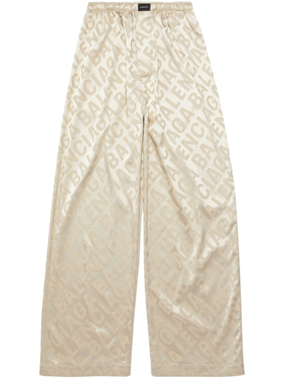 Balenciaga Logo-print Satin Trousers In Neutrals