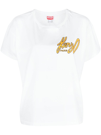 Kenzo Logo-print Cotton T-shirt In Cream