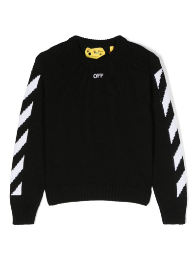 Off-white Kids' Logo Crew-neck Sweatshirt In Black