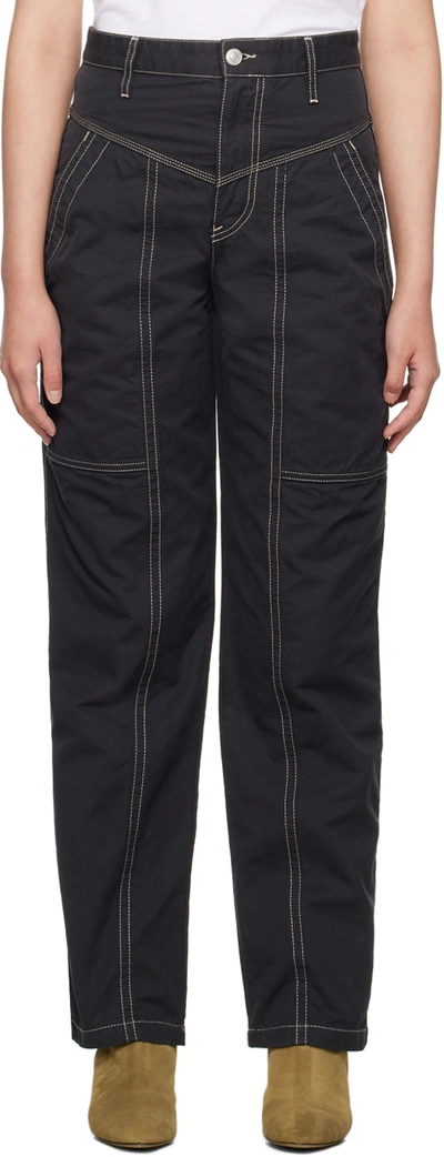 Isabel Marant Étoile Denzel Wide-leg Topstitch Pants In Faded Black