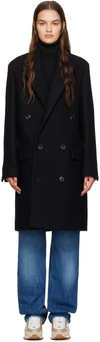 Ami Alexandre Mattiussi Black Double-breasted Coat In Wool Tricotine Black