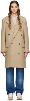 Ami Alexandre Mattiussi Beige Double-breasted Coat In Tricotine Champagne