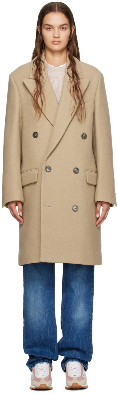 Ami Alexandre Mattiussi Beige Double-breasted Coat In Neutrals