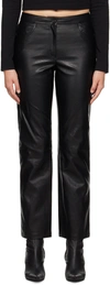 JUUNJ BLACK DARTED FAUX-LEATHER TROUSERS