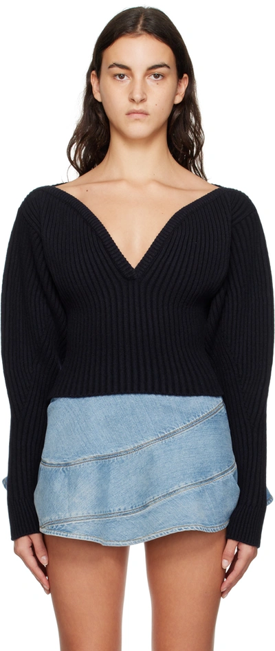 Alaïa Navy Ribbed Sweater In 541 Marine