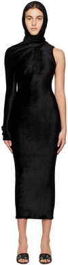 Alaïa Hooded Asymmetric Gown In 995 Noir Alaia