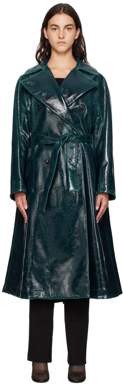 Alaïa Blue Mirror Trench Coat In 532 Bleu Petrole