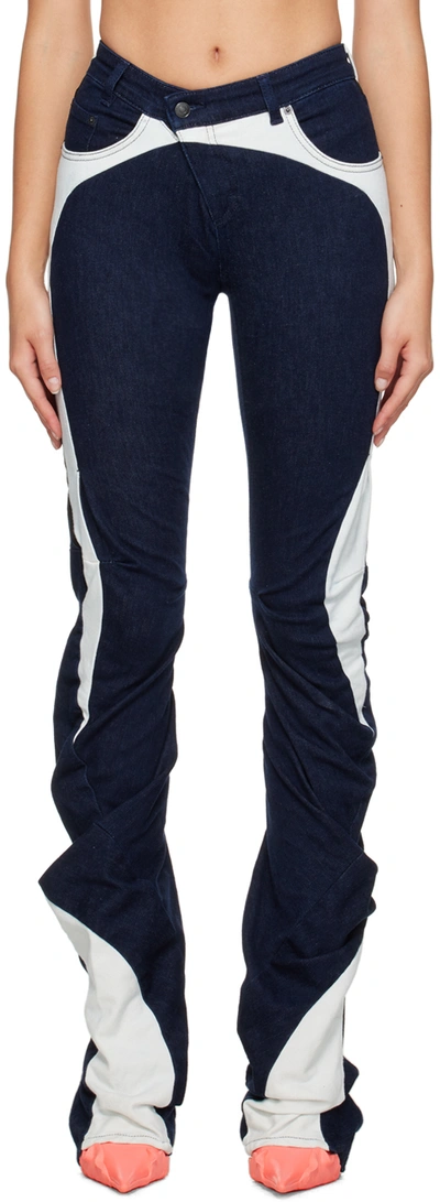 Ottolinger Long-line Panelled Skinny Jeans In Blue/white