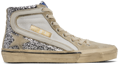 Golden Goose White & Beige Slide Sneakers In 60404 Silver/white/m