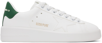 Golden Goose Purestar White Star And Matte Green Heel Tab Women's Sneakers In 10502 White/green