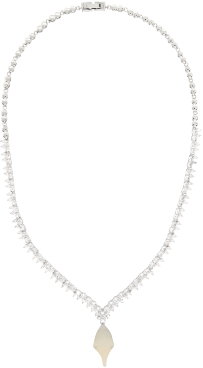 Ottolinger Silver & Off-white Diamond Dip Necklace In Cream