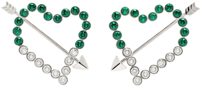 Safsafu Cupido Heart-shaped Earrings In Crystal/green