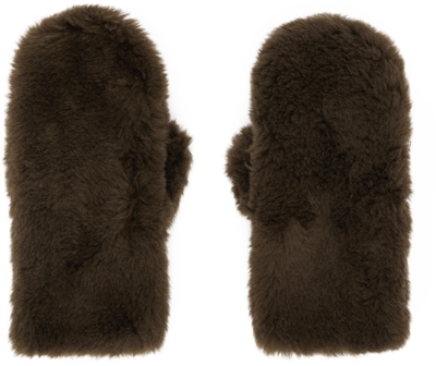 Yves Salomon Brown Shearling Mittens In A2116 Wood