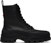 Moncler Leather Boots With Engraved Logo In 999 Black