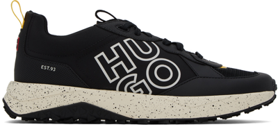 Hugo Mixed-material Trainers With Stacked Logo In Black