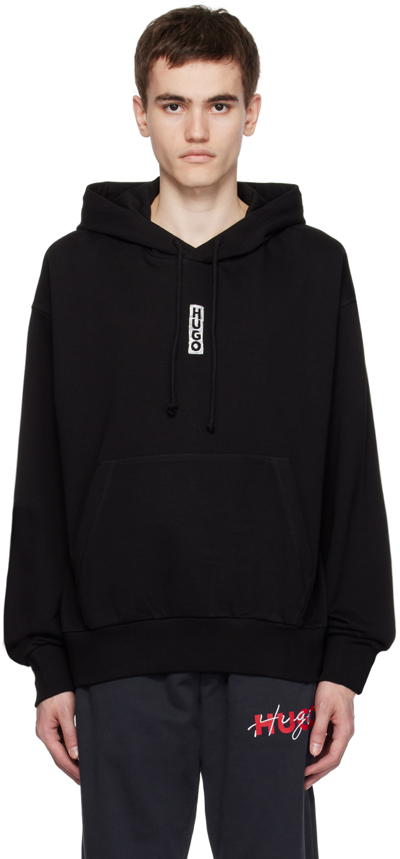 Hugo Relaxed-fit Cotton Hoodie With Marker-inspired Logos In Black