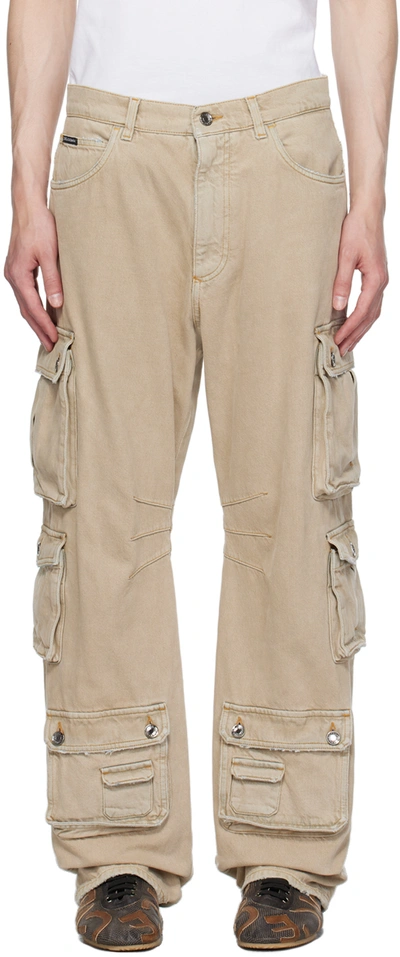 Dolce & Gabbana Beige Distressed Denim Cargo Trousers In S9001 Variante Abbin
