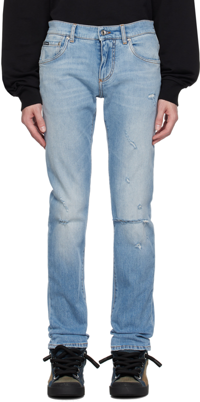 Dolce & Gabbana Logo-plaque Skinny Jeans In Light Blue