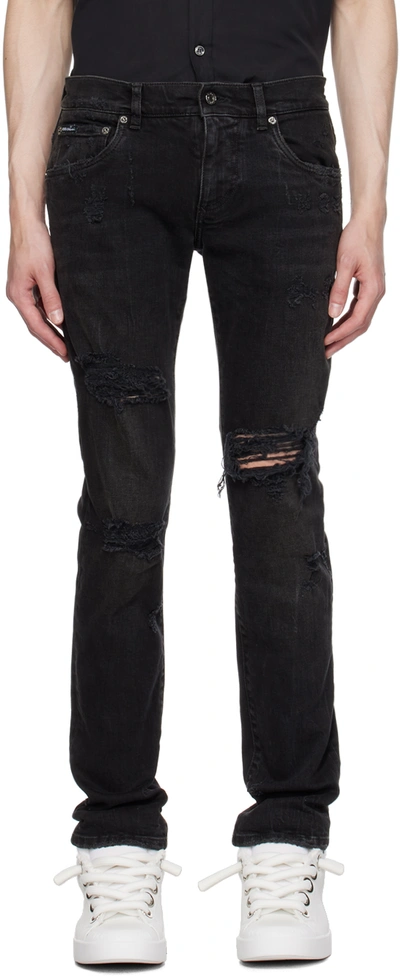Dolce & Gabbana Distressed Skinny Jeans In Black