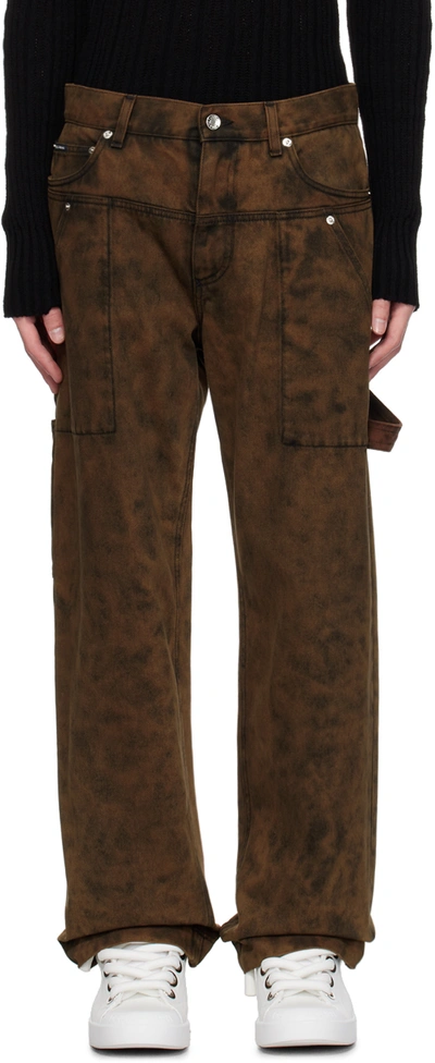 Dolce & Gabbana Brown Plaque Jeans In S9001 Combined Colou