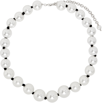 Numbering White Knotted Pearl Necklace In Black