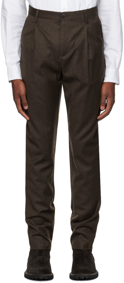 Sunspel Brown Pleated Trousers In Dark Brown Melange