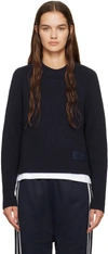 Ami Alexandre Mattiussi Ami Paris Logo Patch Crewneck Jumper In Night Blue.430