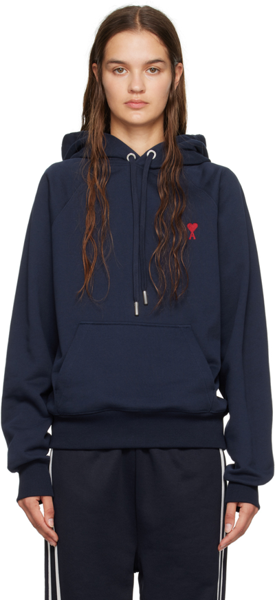 Ami Alexandre Mattiussi Navy Ami De Cœur Hoodie In 430 Night Blue