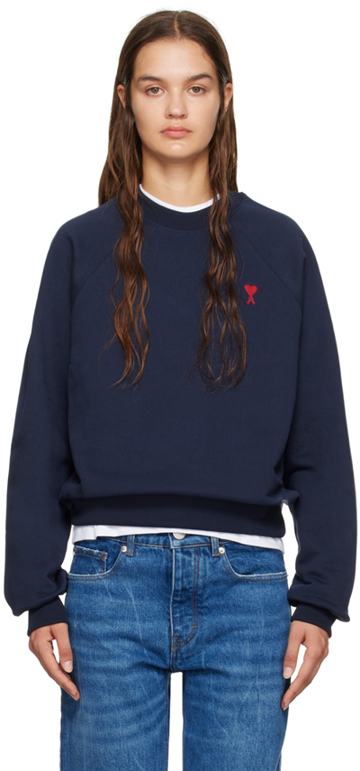 Ami Alexandre Mattiussi Navy Ami De Coeur Sweatshirt In 430 Night Blue