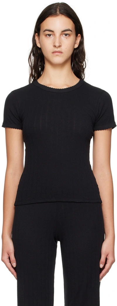 Leset Slim Fit Pointelle T-shirt In Black