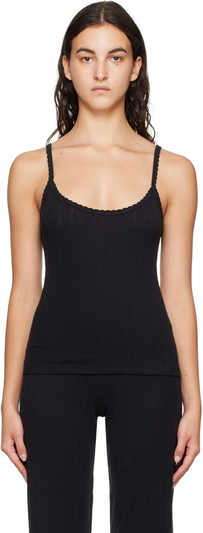 Leset Cotton Pointelle Scalloped Tank Top In Black