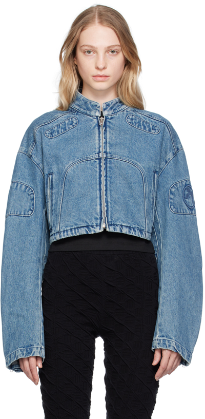 Ambush Cropped Denim Biker Jacket In Blue