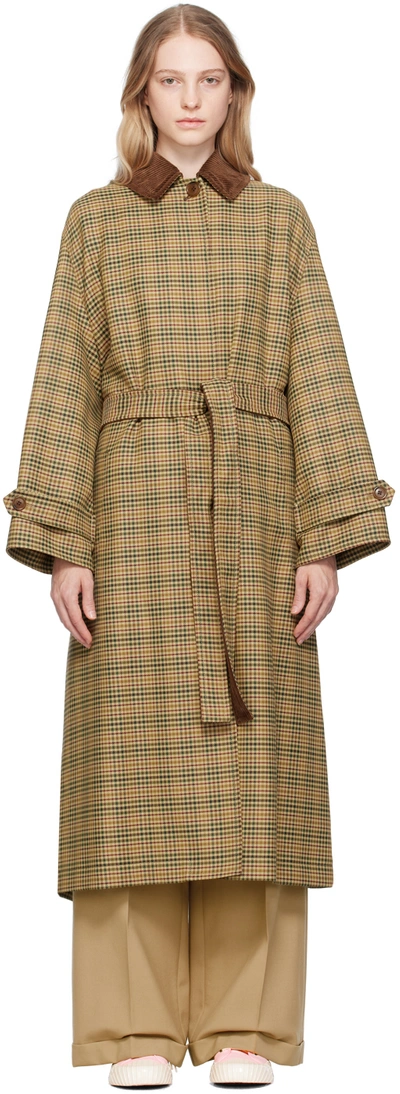 Kenzo Beige  Paris Hooded Trench Coat In Dark Camel