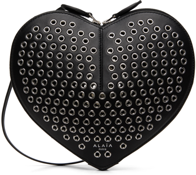 Alaïa Le Coeur Heart Eyelet Crossbody Bag In 999 Noir