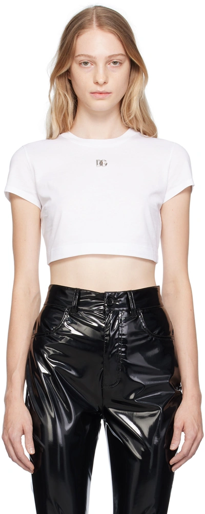Dolce & Gabbana Cropped Jersey T-shirt With Dg Logo In Optical White