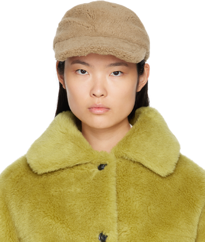 Yves Salomon Tan Curly Shearling Cap In A2156 Madeleine