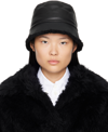 YVES SALOMON BLACK CURLY REVERSIBLE BUCKET HAT