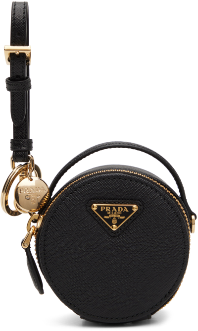 Prada Enamel-logo Saffiano-leather Mini Pouch In Black
