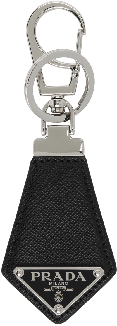Prada Saffiano Leather Keychain In Nero