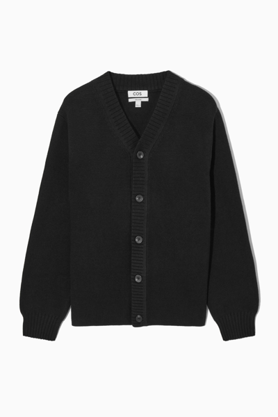 Cos V-neck Wool-blend Cardigan In Black