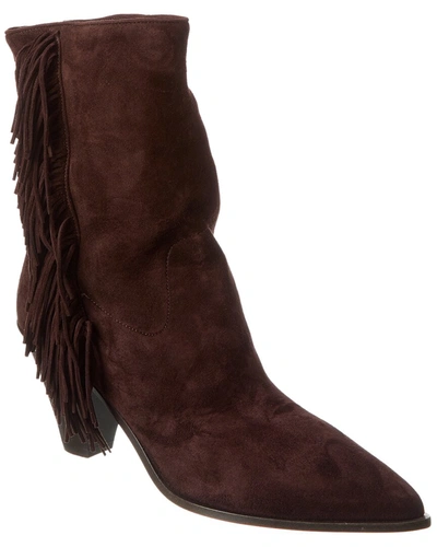 Aquazzura Marfa Fringe Pointed Toe Bootie In Brown