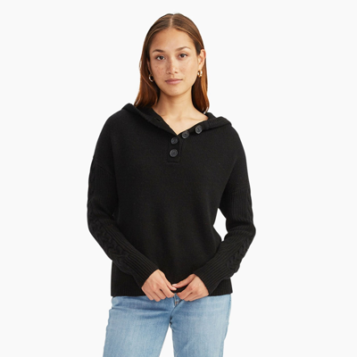 Naadam Cable Knit Sleeve Henley Hoodie In Black ModeSens