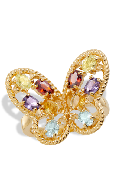Savvy Cie Jewels 18k Gold Vermeil Multi Color Cz Butterfly Ring In Yellow