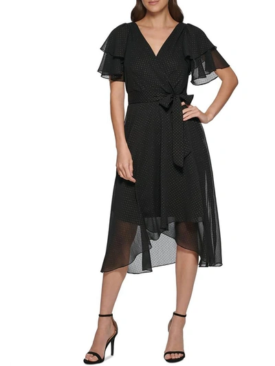 Dkny Womens Pleated Midi Wrap Dress In Black