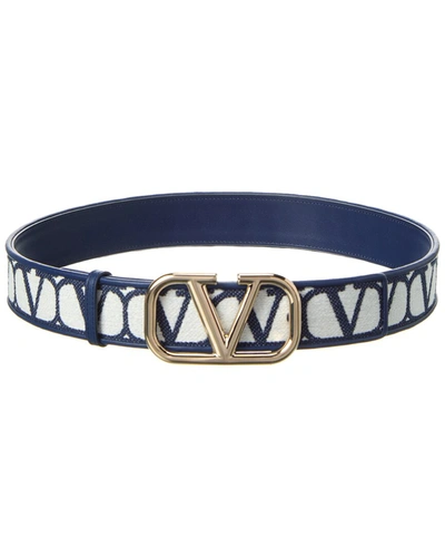 Valentino Garavani Vlogo 40mm Toile Iconographe Canvas & Leather Belt In Blue
