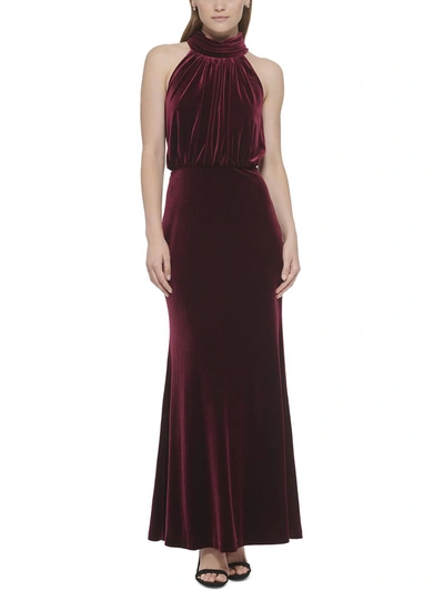 Eliza J Petites Womens Velvet Long Evening Dress In Plum