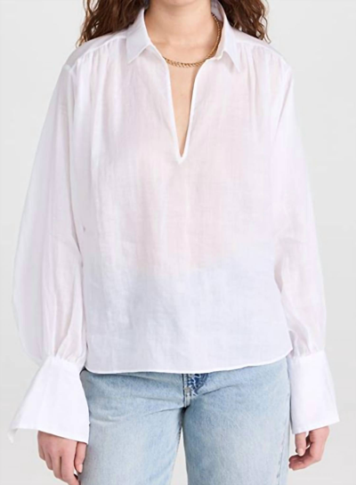 Frame Keyhole-front Ramie Shirt In White